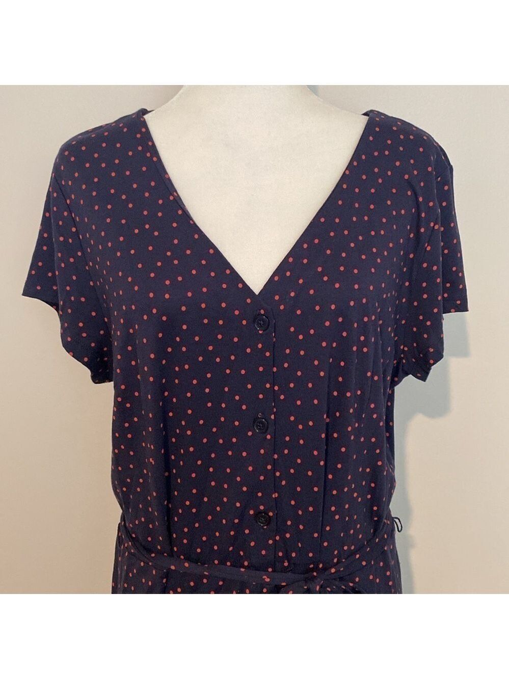 NWOT Chadwicks navy with red polka dots jersey knit dress